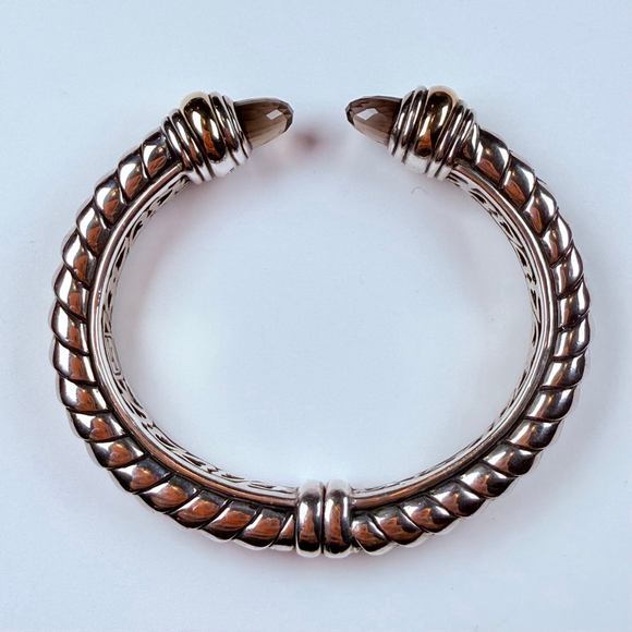 Scott Kay 18K Gold Smoky Quartz Hinged Cuff Sterling Silver 925 Waverly Bracelet - Picture 10 of 12